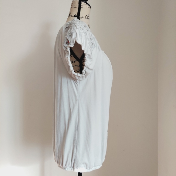 INC Silver White Embellished Tee Top M - Picture 8 of 10